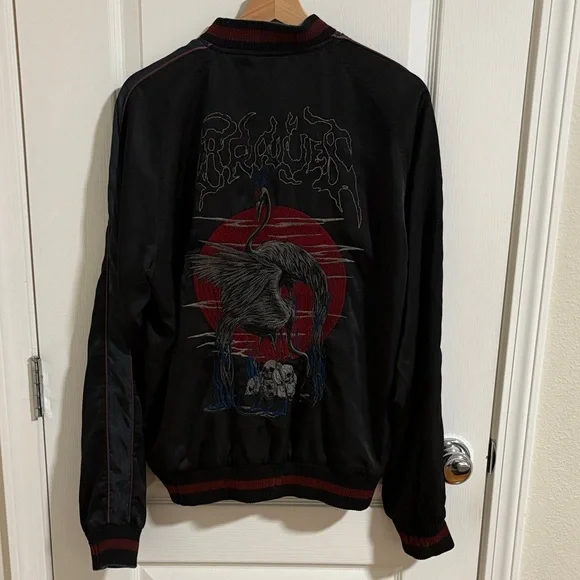 Black Bomber Jacket with Embroidered Design - Picture 2 of 8